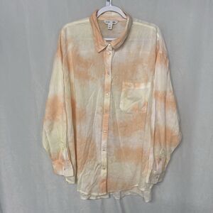 OLD NAVY white orange The Boyfriend Shirt long sleeve button up top XXL